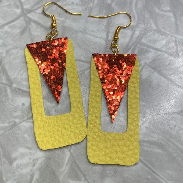 Yellow Leather Rectangle with Red Glitter Triangle